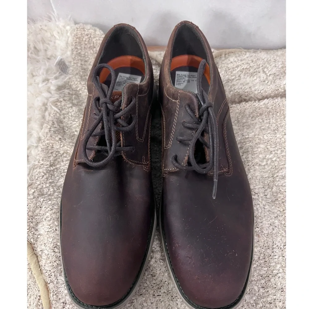 Rockport Garrett Plain Toe Mens Leather Brown Dress Shoes Size 12 Tan NWT READ**